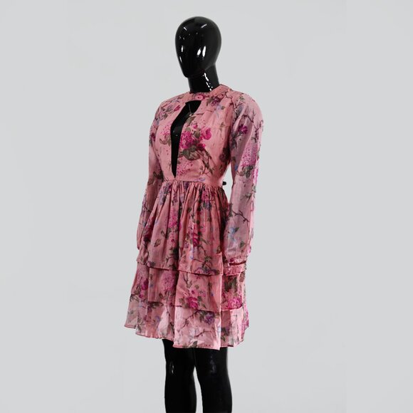 Charming Sheer Pink Floral Dress - Tiered & Flowy - Picture 2 of 5